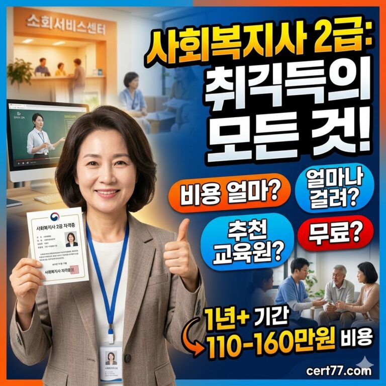 사회복지사 2급 자격증 취득방법 및 비용, 기간, 추천 교육원을 요약한 블로그 썸네일 이미지