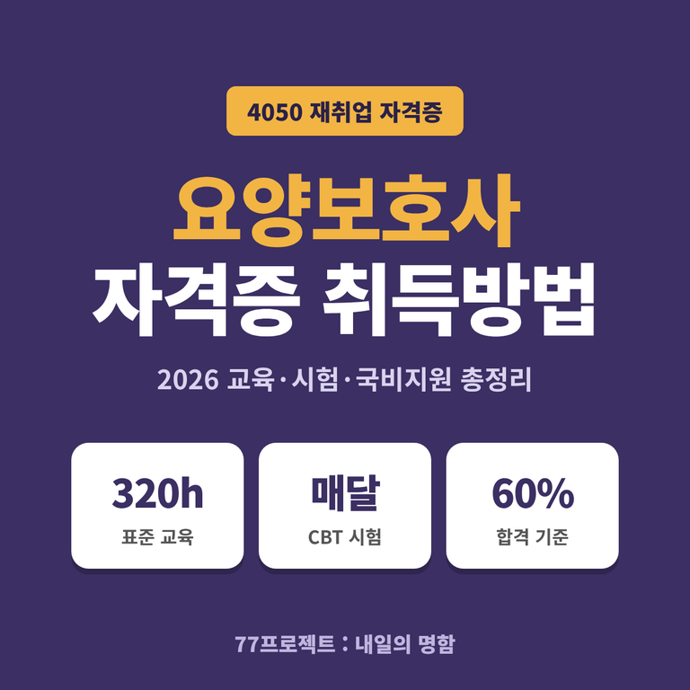 요양보호사 자격증 취득방법 2026 - 표준교육 320시간, 매달 CBT 시험, 필기·실기 각 60% 이상 합격